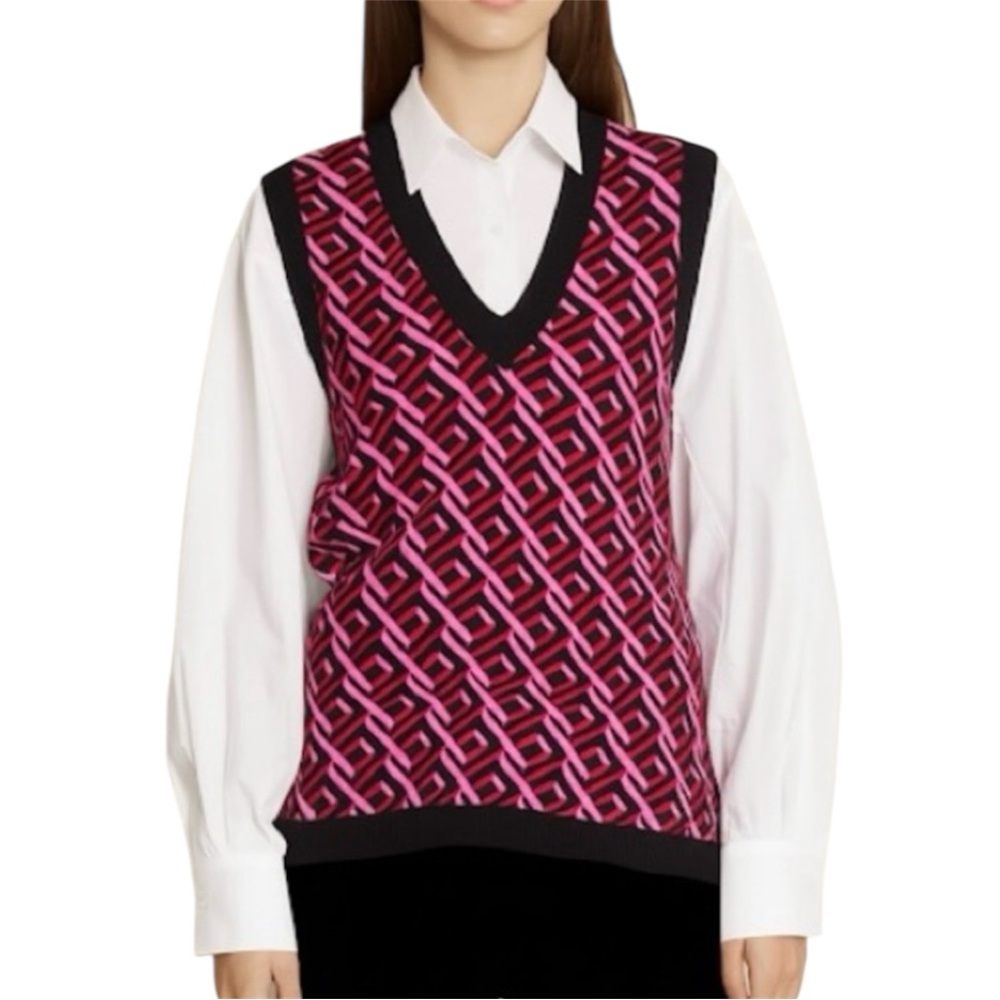 Christian Siriano Pink & Black Geometric Knit Sweater Best Size Small